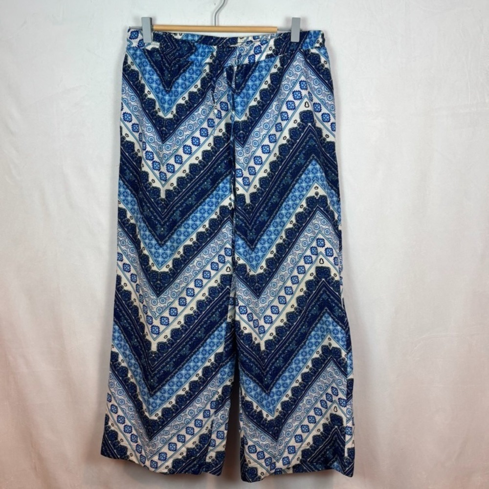 Speed Control‎ Womens Blue Floral Wide Leg Crop Pull on Lightweight Pants Size L